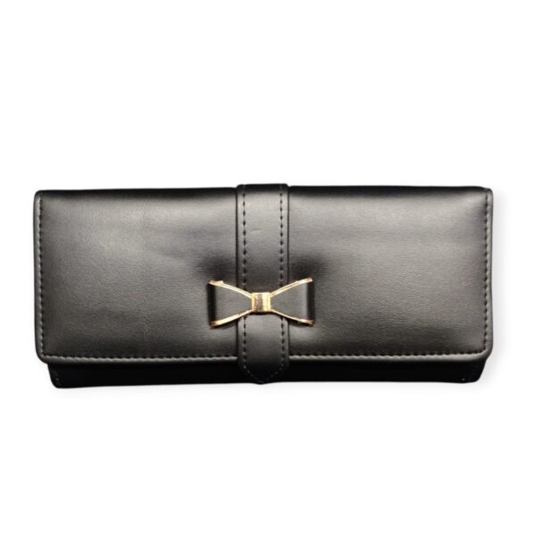 Elegant Quilted Long Wallet - Classic Black with Interlocking "C" Style Stitching