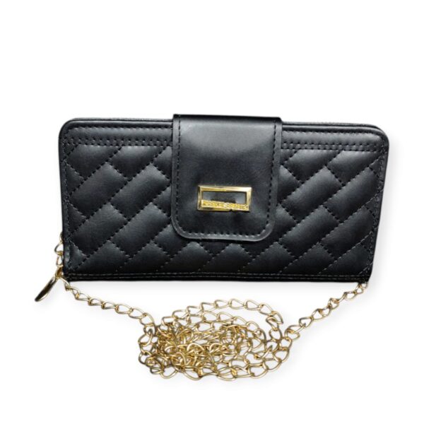 Chic Quilted Chain Crossbody/Wallet - Elegant Black with Gold Accents