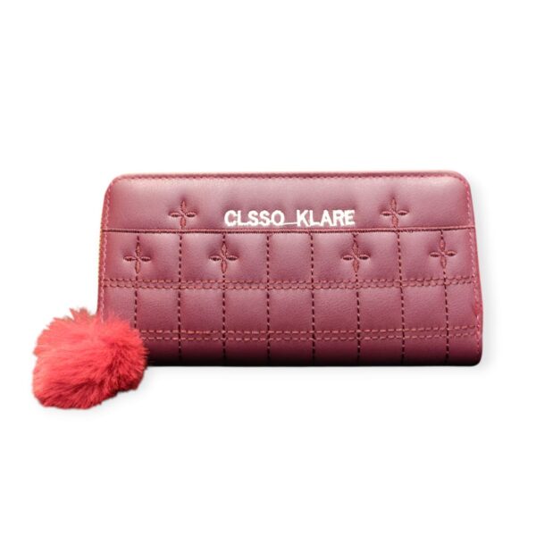 Charmin "CLSSO KLARE" Quilted Wallet with Pom-Pom Accent - Rich Berry Pinkg