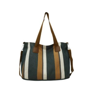 Bohemian Striped Canvas Tote & Shoulder Bag - Earthy Tones