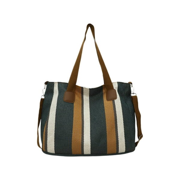 Bohemian Striped Canvas Tote & Shoulder Bag - Earthy Tones