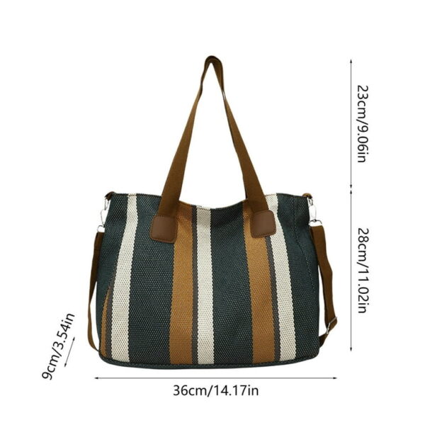 Bohemian Striped Canvas Tote & Shoulder Bag - Earthy Tones - Image 3