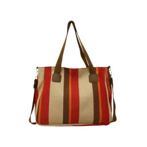 Bohemian Striped Canvas Tote & Shoulder Bag - Earthy Tones