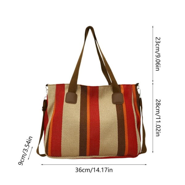 Bohemian Striped Canvas Tote & Shoulder Bag - Earthy Tones - Image 6