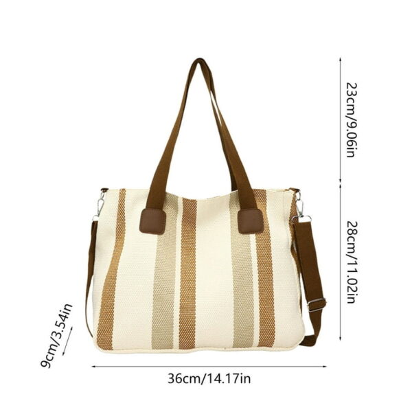 Bohemian Striped Canvas Tote & Shoulder Bag - Earthy Tones - Image 3
