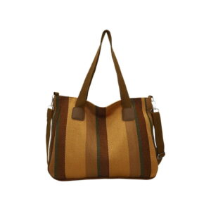 Bohemian Striped Canvas Tote & Shoulder Bag - Earthy Tones