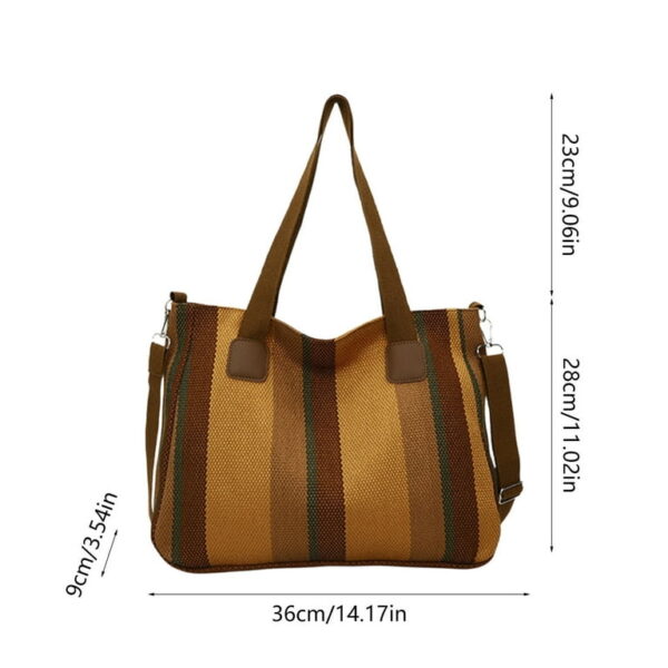 Bohemian Striped Canvas Tote & Shoulder Bag - Earthy Tones - Image 5