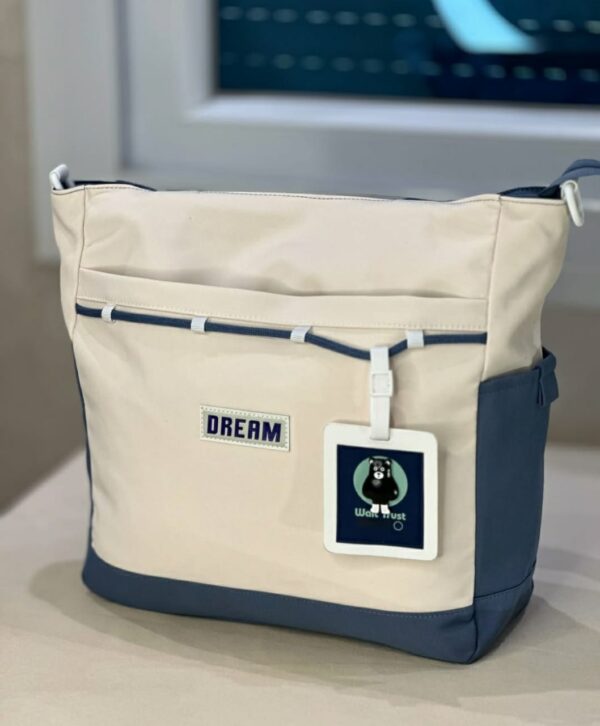 Inspirational Two-Tone Everyday Bag with 'Dream' Patch & Bear Tag