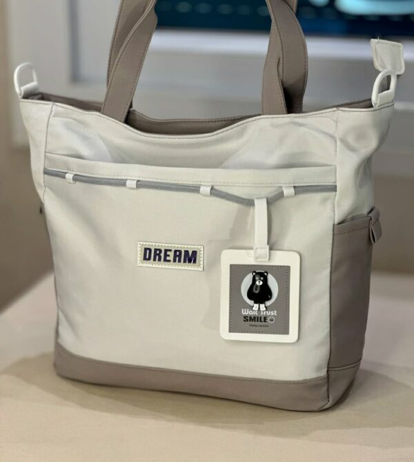 Inspirational Two-Tone Everyday Bag with 'Dream' Patch & Bear Tag - Image 5