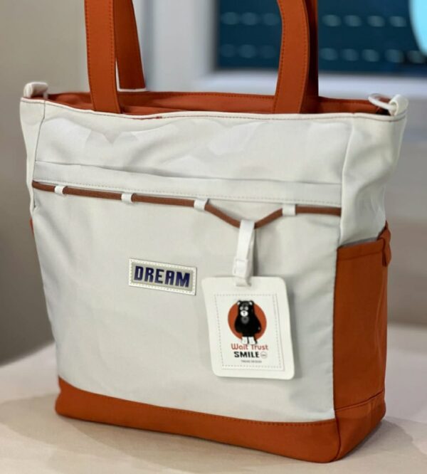 Inspirational Two-Tone Everyday Bag with 'Dream' Patch & Bear Tag - Image 9