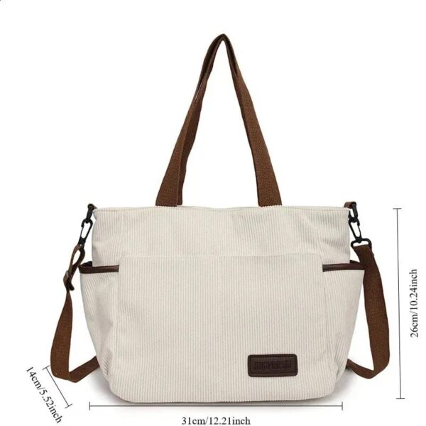 Chic Corduroy Multi-Pocket Tote & Crossbody Bag - 4-Piece Color Set - Image 2