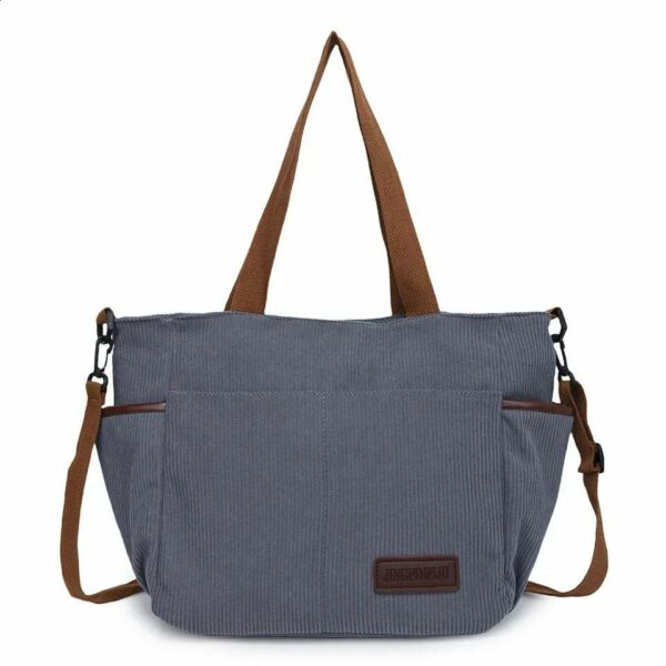 Chic Corduroy Multi-Pocket Tote & Crossbody Bag - 4-Piece Color Set