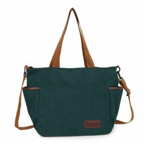 Chic Corduroy Multi-Pocket Tote & Crossbody Bag - 4-Piece Color Set