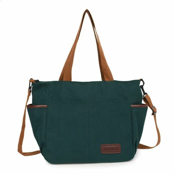Chic Corduroy Multi-Pocket Tote & Crossbody Bag - 4-Piece Color Set