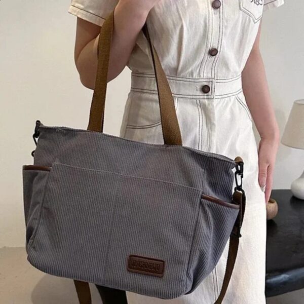 Chic Corduroy Multi-Pocket Tote & Crossbody Bag - 4-Piece Color Set - Image 2