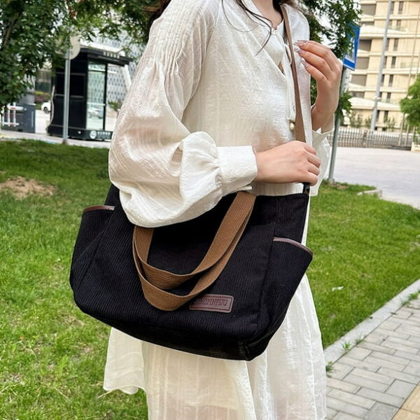 Chic Corduroy Multi-Pocket Tote & Crossbody Bag - 4-Piece Color Set - Image 3