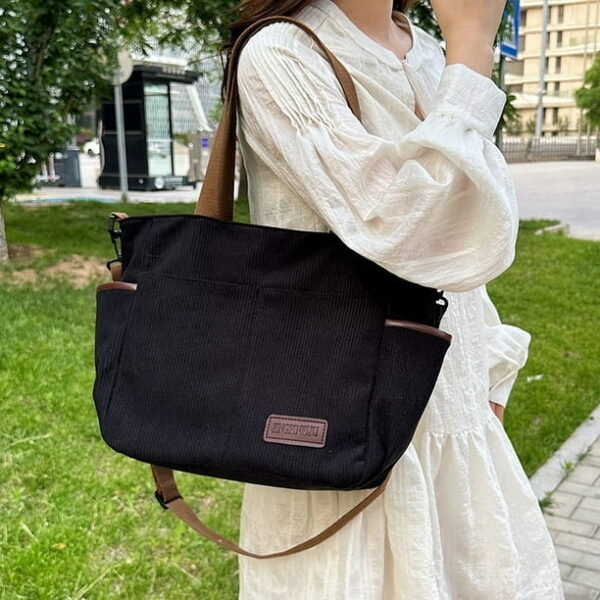 Chic Corduroy Multi-Pocket Tote & Crossbody Bag - 4-Piece Color Set - Image 4