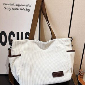Chic Corduroy Multi-Pocket Tote & Crossbody Bag - 4-Piece Color Set