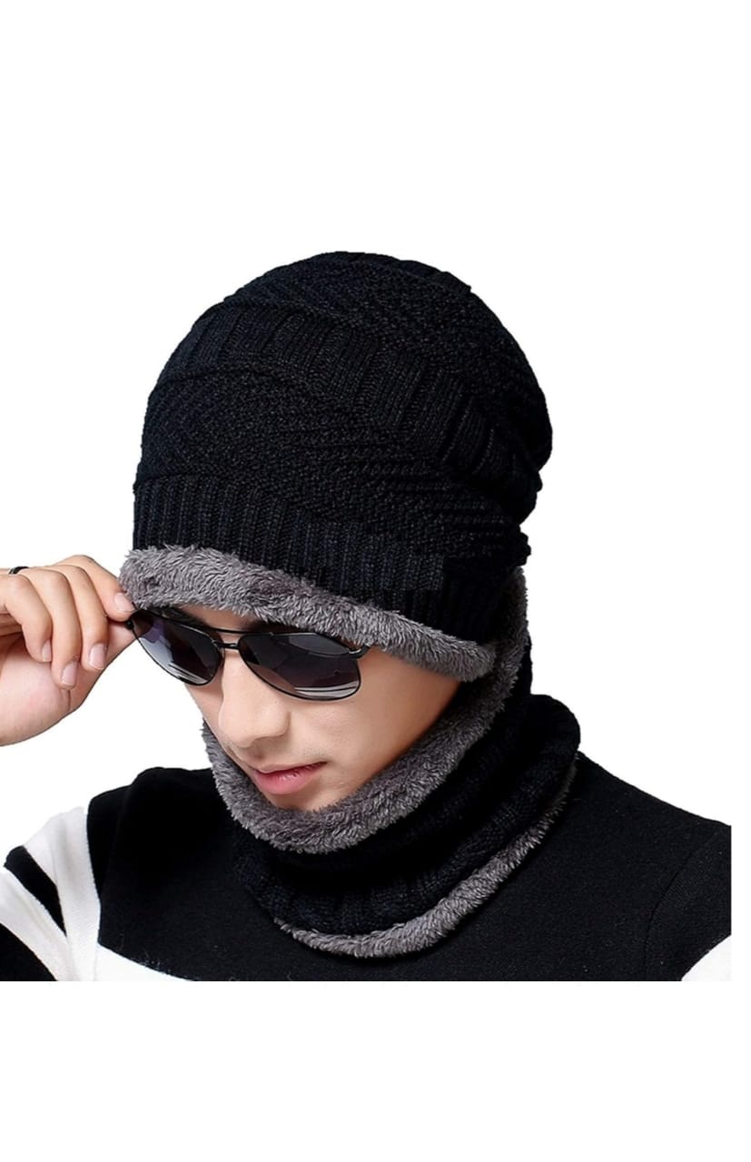 Ultimate Winter Warmth 2-Piece Set: Knitted Beanie Hat & Fleece-Lined Neck Warmer - Image 2