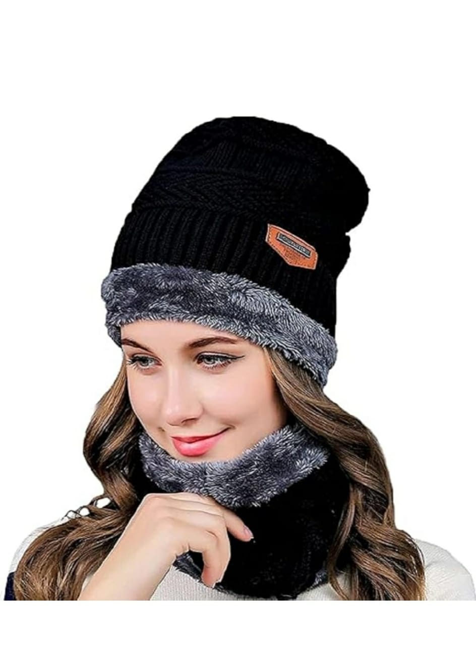 Ultimate Winter Warmth 2-Piece Set: Knitted Beanie Hat & Fleece-Lined Neck Warmer - Image 3