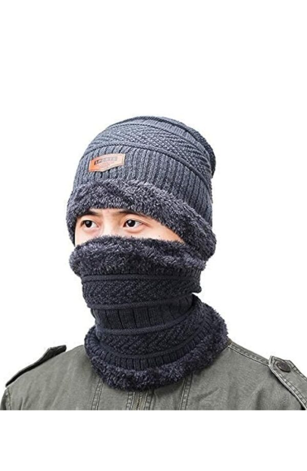 Ultimate Winter Warmth 2-Piece Set: Knitted Beanie Hat & Fleece-Lined Neck Warmer - Image 4