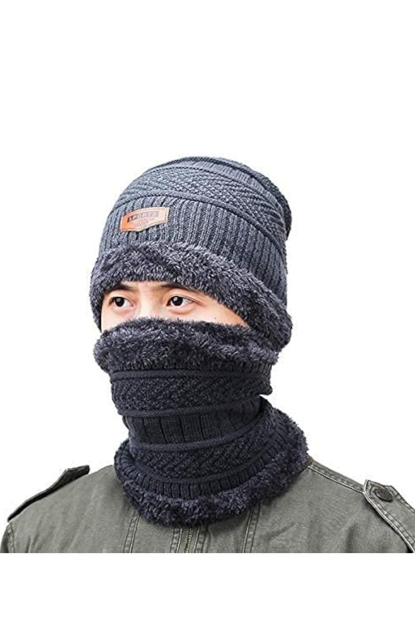 Ultimate Winter Warmth 2-Piece Set: Knitted Beanie Hat & Fleece-Lined Neck Warmer - Image 4