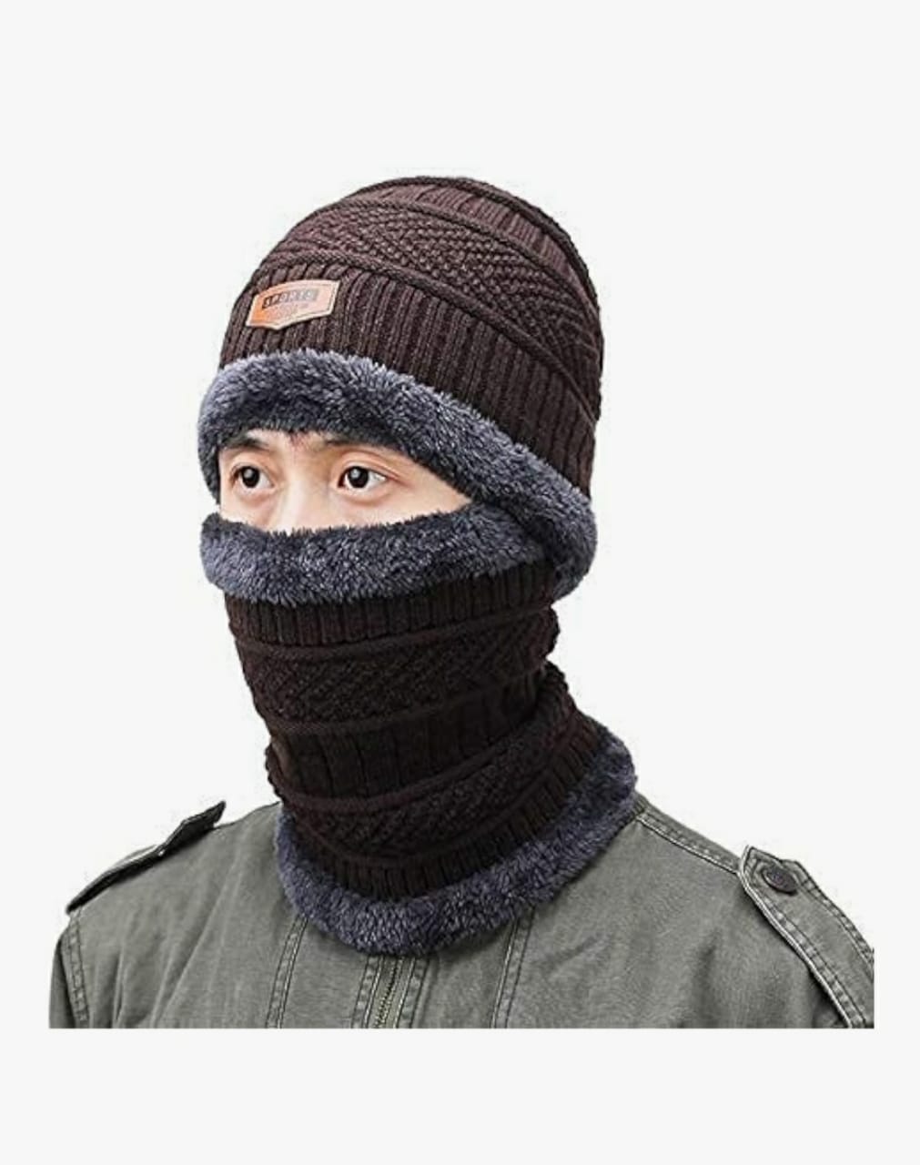 Ultimate Winter Warmth 2-Piece Set: Knitted Beanie Hat & Fleece-Lined Neck Warmer - Image 5