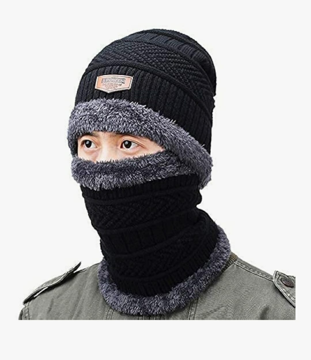 Ultimate Winter Warmth 2-Piece Set: Knitted Beanie Hat & Fleece-Lined Neck Warmer - Image 7