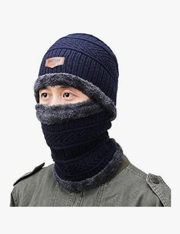Ultimate Winter Warmth 2-Piece Set: Knitted Beanie Hat & Fleece-Lined Neck Warmer