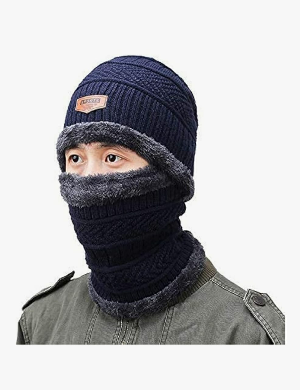 Ultimate Winter Warmth 2-Piece Set: Knitted Beanie Hat & Fleece-Lined Neck Warmer