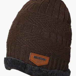 Cozy & Stylish Knitted Beanie Hat - Warm Brown with Plush Lining and "SONG TING" Label
