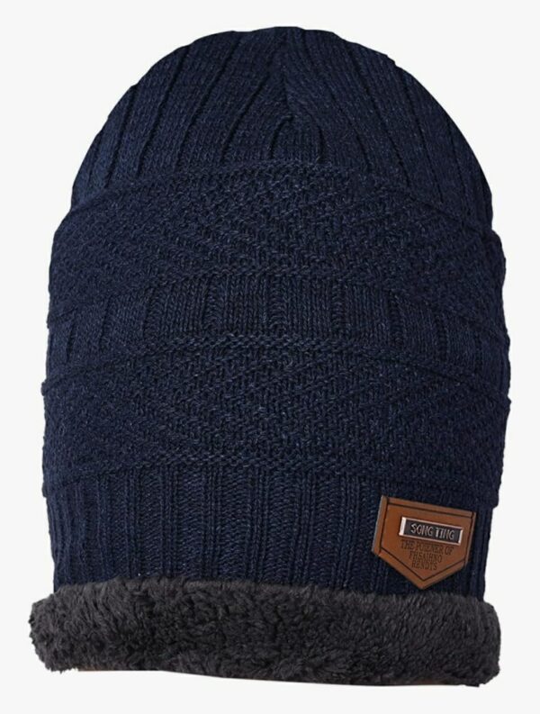Cozy & Stylish Knitted Beanie Hat - Warm Brown with Plush Lining and "SONG TING" Label - Image 2