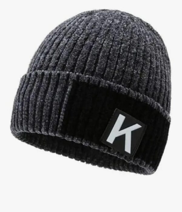 Stylish Ribbed Beanie Hat - Two-Tone Brown/Black with "K" Patch - Image 6