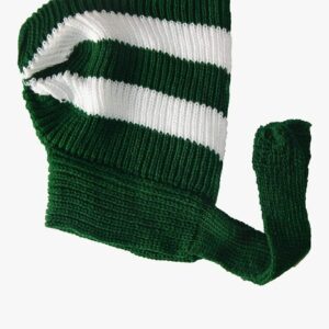 Festive & Fun Extra-Long Striped Beanie - Green & White Knit Hat