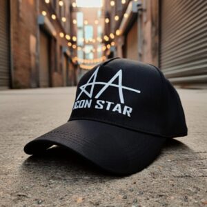 Bold "ICON STAR" Baseball Cap - Stand Out in Black with White Graphics