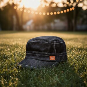 Denim Military Style Cadet Cap - Dark Wash