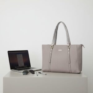 Sophisticated Herringbone-Texture Tote Bag with Inspirational Handles - Chic Taupe