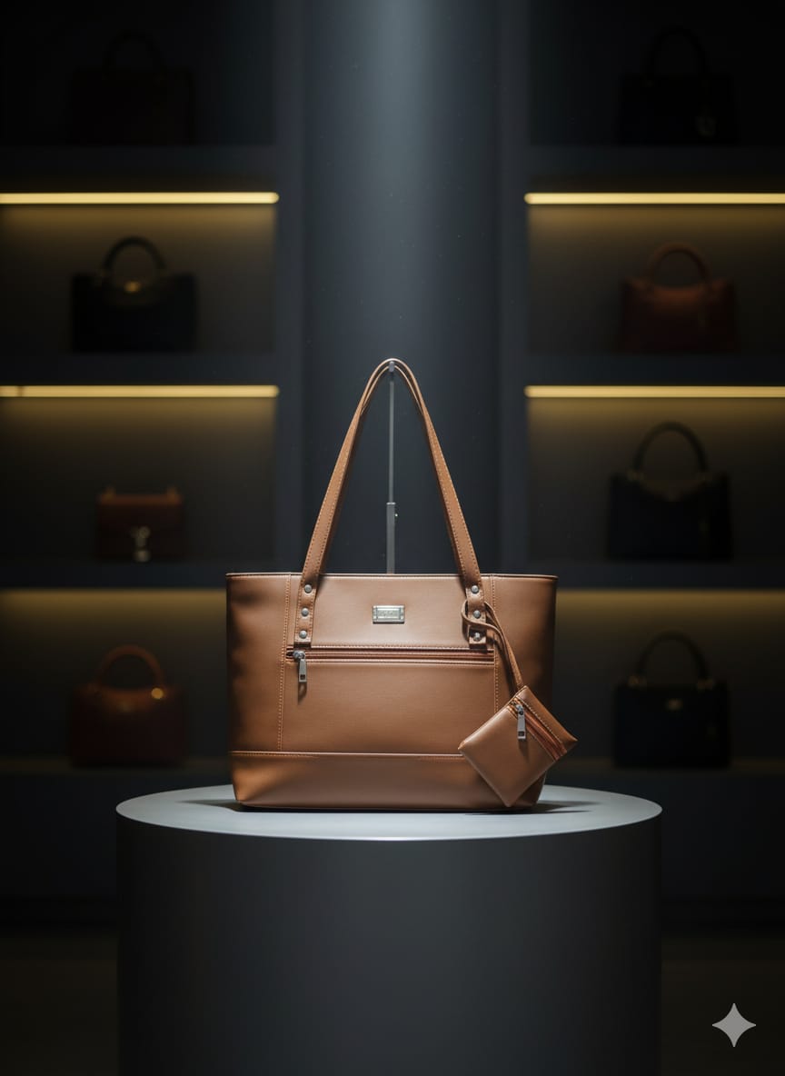 Elegant Faux Leather Shoulder Tote with Detachable Pouch - Sophisticated Taupe