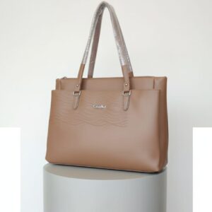 Classic & Functional Faux Leather Work Tote Bag - Camel Tan