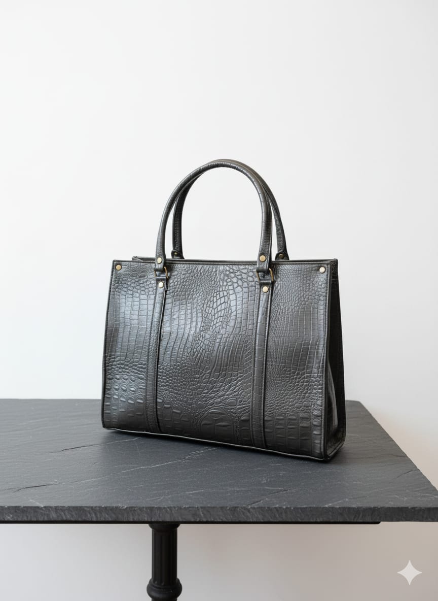 Sophisticated Faux Leather Croc-Embossed Tote Bag - Image 4