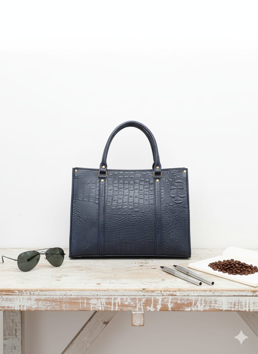 Sophisticated Faux Leather Croc-Embossed Tote Bag