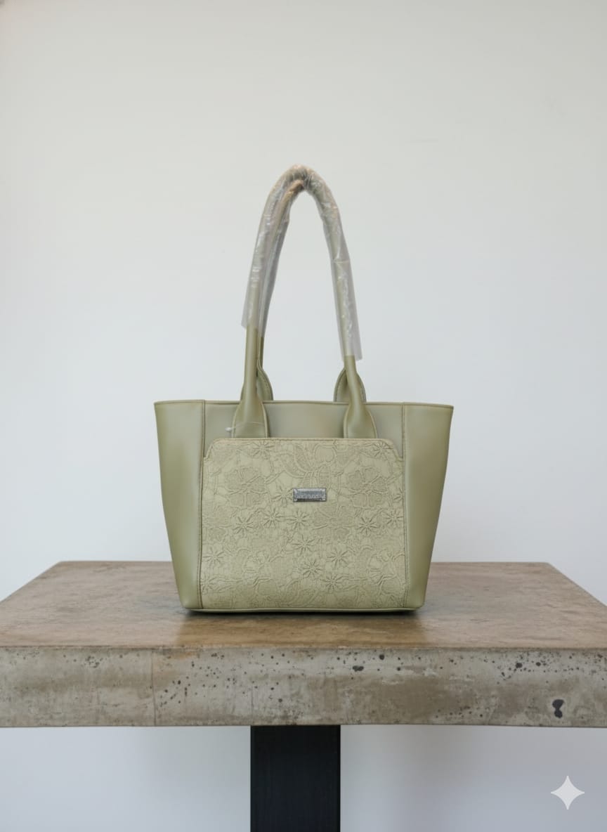 Elegant Floral Embossed Faux Leather Tote Bag - Rich Chocolate Brown