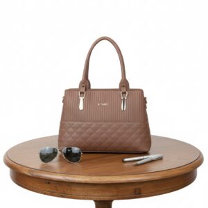 Classic Quilted Faux Leather Tote Bag - Rich Mocha Brown