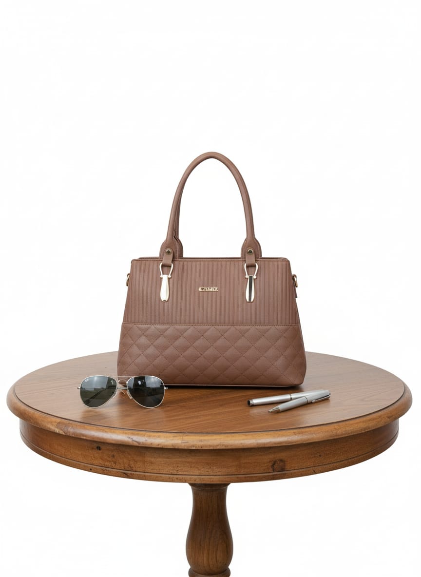 Classic Quilted Faux Leather Tote Bag - Rich Mocha Brown