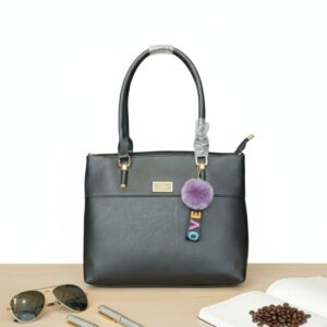 Elegant Black Handbag with "LOVE" Charm