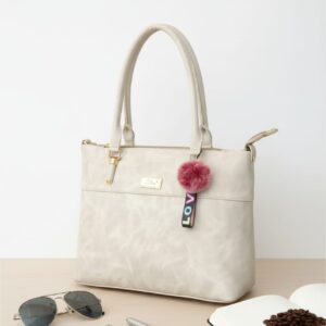 Trendy Light Grey Faux Leather Handbag with Playful "LOVE" Charm