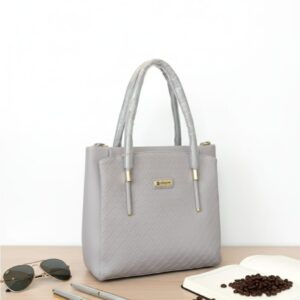 Sophisticated Grey Textured Faux Leather Handbag - Modern Elegance