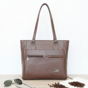 Elegant & Functional Brown Faux Leather Tote Bag - Perfect for Everyday