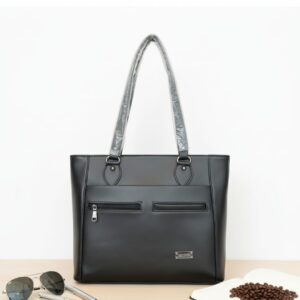 Professional & Practical Black Faux Leather Tote Bag - Your Everyday Essential