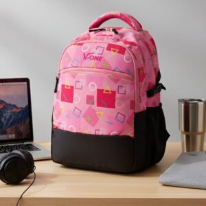 V-ONE Pop Art Pink Geometric Backpack - Fun, Fashionable & Functional